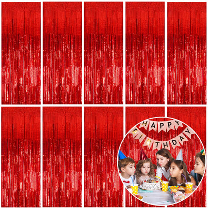 2 Pack Silver Foil Curtain Party Streamers Metallic Tinsel Foil Fringe Photo Booth Backdrop for Birthday Wedding Engagement Baby Shower Bachelorette Christmas Holiday Celebration Party Decorations