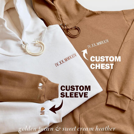 WEAR PHYSIQUE Custom Roman Numeral Hoodie, Date & Initial Embroidery, Couples Gift, Unisex Anniversary Sweatshirt for Him/Her