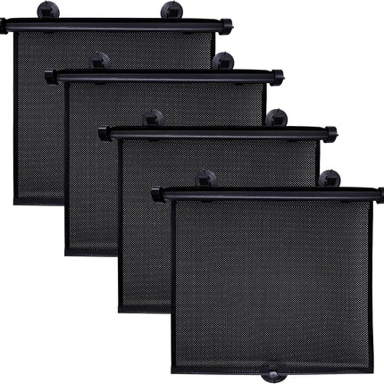 EcoNour Car Window Shades (4 Pack) | Retractable Roller Sunshade for Kids | Baby Window Shades for Offers Impeccable Sun Protection | Curtain Shades for Privacy Blackout | 15"x17"