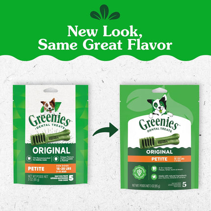 Greenies Veterinarian-Recommended Adult Natural Dental Dog Treats Petite Size, Dog Dental Chews, Original Flavor, 3 oz. Pack, 5 Count