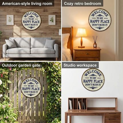 Round Metal Welcome Sign for Front Door