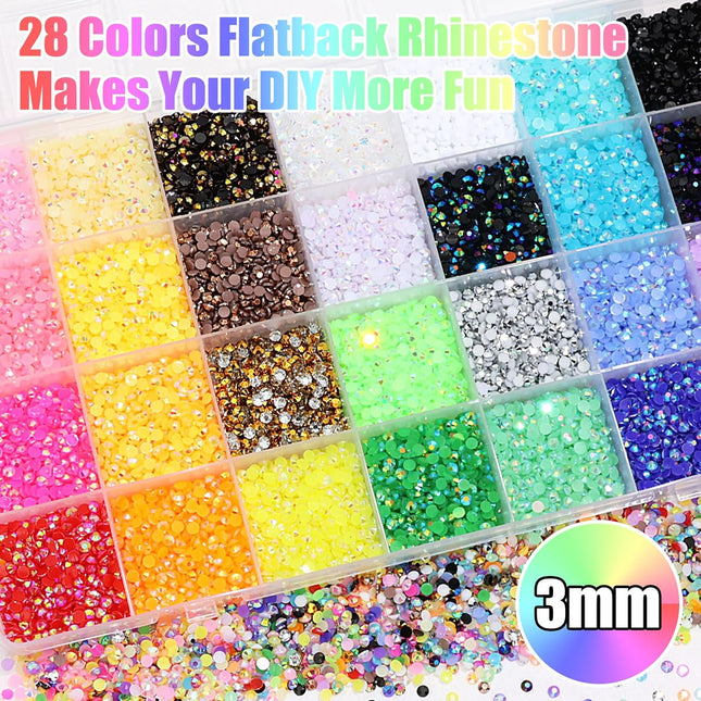 28 Colors Jelly Rhinestone for Bedazzling 3mm Multicolor Resin Flatback Gems for Diamond Art Bedazzler - photo 2