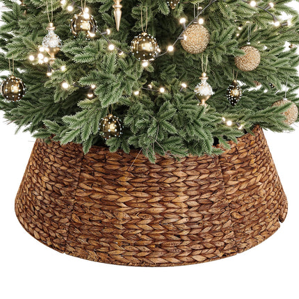 28 Inch Woven Rattan Christmas Tree Collar, 5-Piece Xmas Tree Skirt