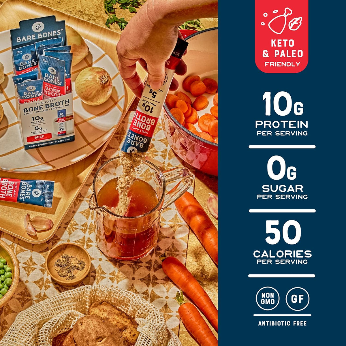 Beef Bone Broth Instant Powdered Mix Packets | 5g Collagen | 10g Protein | Keto & Paleo Friendly | No - photo 4