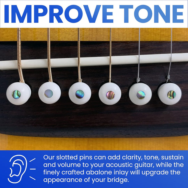Slotted Pure Bone Bridge Pins with Abalone Dot Inlay for 6 & 12 String Acoustic Guitar - photo 2