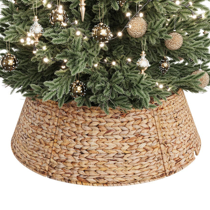 28 Inch Woven Rattan Christmas Tree Collar, 5-Piece Xmas Tree Skirt
