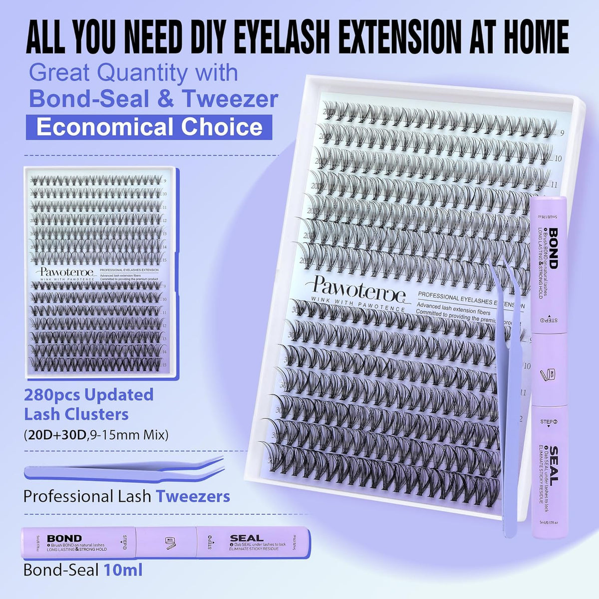 Lash Extension Kit DIY 280pcs Individual Lash Clusters Kit 20D&30D Natural 9-15mm Cluster Eyelash - photo 2