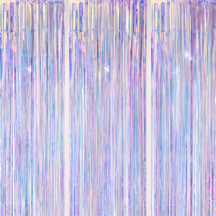 3 Pack Foil Fringe Backdrop - Purple Shiny Tinsel Curtains for Party Decoration/Photo Booth Props - 3.3x8.2 FT Metallic Foil Backdrop for Birthday, Wedding, Graduation, Christmas.