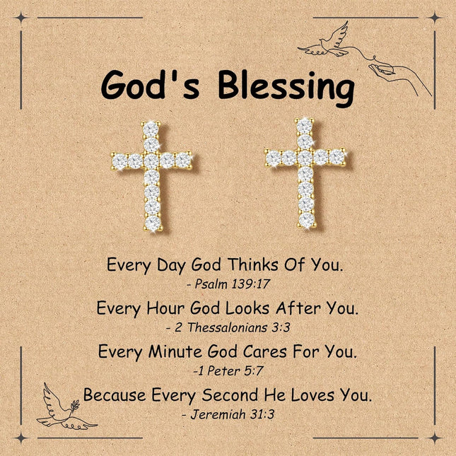 Cross Earrings for Girls Women, First Communion Gifts Hypoallergenic Gold Pink Cross Stud Earring for Christian