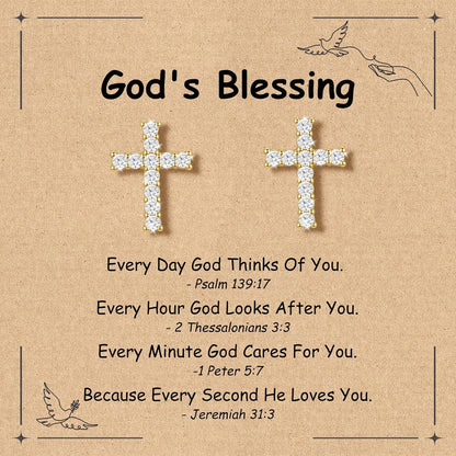 Cross Earrings for Girls Women, First Communion Gifts Hypoallergenic Gold Pink Cross Stud Earring for Christian