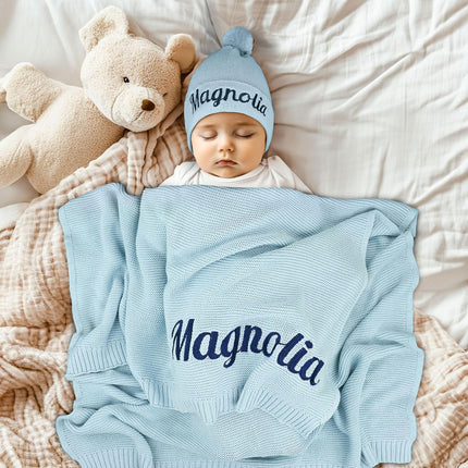 Personalized Baby Blanket, 100% GOTS Organic Certified, Customized Swaddle Blanket with Name, Receiving Blankets for Boys and Girls, Perfect Custom Gifts for Newborns, Kids and Baby Showers Navy