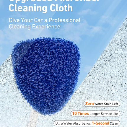 AstroAI Windshield Cleaner Tool, Car Interior Detailing Cleaning Kit with Extendable Handle and 4 Upgraded High-Density Reusable Microfiber Pads, Auto Glass Wiper Brush Kit for Cars, Blue, 15.9in-21in