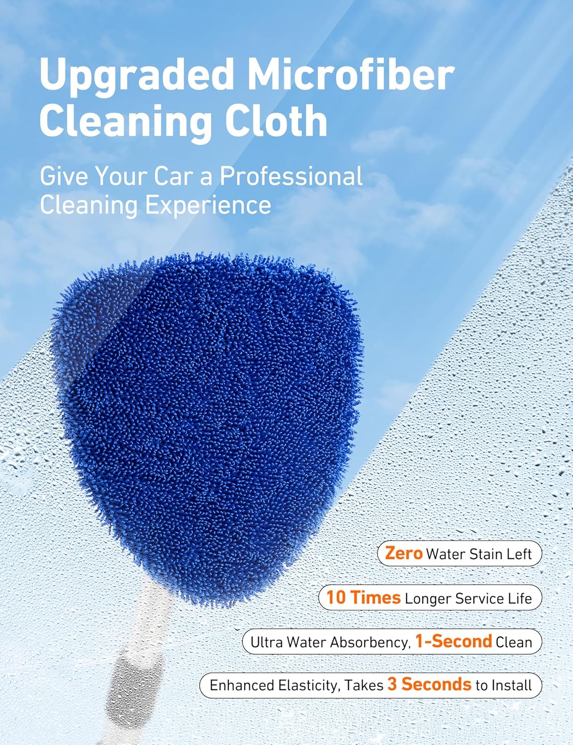 21-Inch Windshield Cleaner Tool with Extendable Handle and 4 Reusable Microfiber Pads, Blue - photo 4