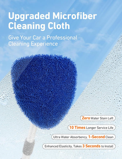 21-Inch Windshield Cleaner Tool with Extendable Handle and 4 Reusable Microfiber Pads, Blue - photo 4