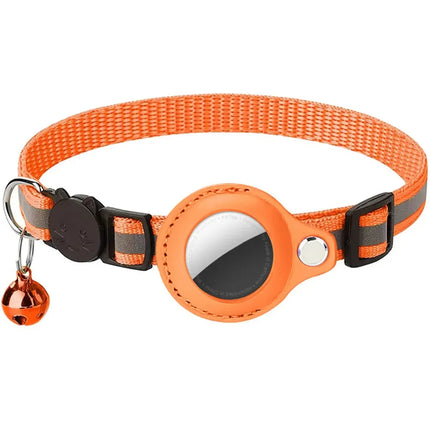 Cat GPS tracking collar with reflective strip and AirTag compartment