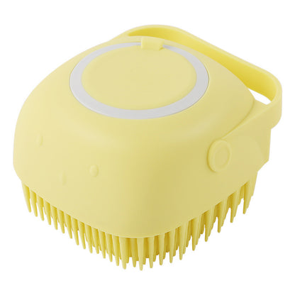 Silicone pet grooming brush with shampoo dispenser for short and long coat pets