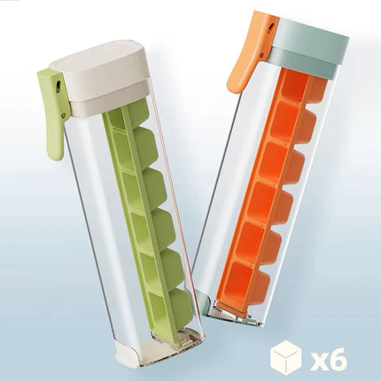 Ice Cube Maker Handle Tray with freshly made ice cubes in glass of drink