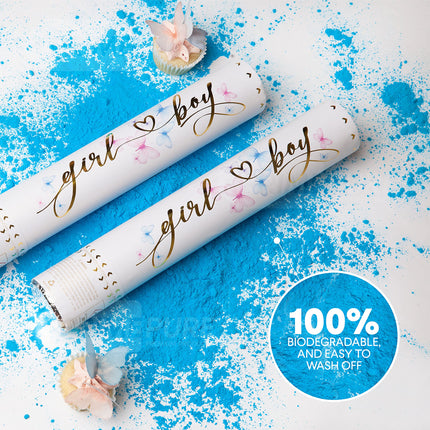 Gender Reveal Confetti Cannon, Biodegradable Blue Powder, 2 Pack