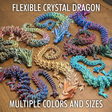 Medium 12" Articulated Crystal Dragon - Multi Color 3D Printed Plastic Dragon Figure - Rainbow Pearlescent Colors - Interlocked Body Segments and Legs (Medium 12", Blue Raspberry)