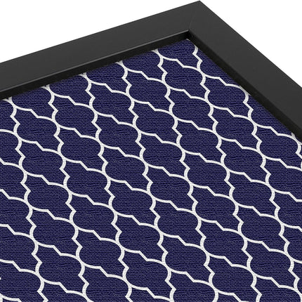 PinPix 24x16 Custom Cork Bulletin Board Quatrefoil Navy Poster Board with a Canvas Style Photo Board, Framed in Satin Black (PinPix-285)