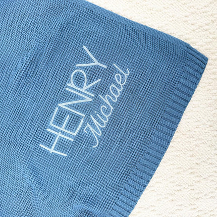 Hickory Hollow Designs Custom Baby Blanket, Embroidered, Custom, 100% Cotton, Blue Baby Blanket, Receiving Blanket for Boys, Baby Boy Gifts, (Dusty Blue)