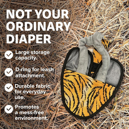 Bird Diaper, Wrap Around, for Larger Pigeons, Small Breed Hens and Roosters, Leak-Proof Design, Comfortable Fleece Strap Bird Harness with Sewn-in Liner & Secure Hook and Loop Closure - XS, Tiger