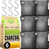 Absorbedor de olores de carbón para olores fuertes (6 unidades, 100g cada una), bolsa purificadora de aire de carbón de bambú, eliminador de olores de humedad para sótano, absorbedor de olores de carbón activado para clóset, zapatos y auto