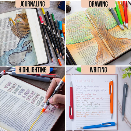 BLIEVE - Bible Journaling Kit With Gel Highlighters And Pens No Bleed, Scripture Markers and Pencils Supplies, Stencils Planner Set For Coloring Journal Art Illustrated By Faith Christian Gifts 24pcs