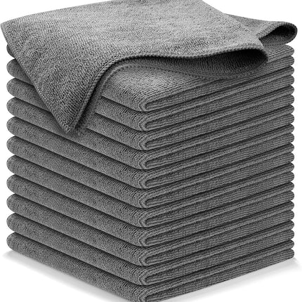 Microfiber Cleaning Cloth Grey - 12 Pcs (12.5"x12.5") - High Performance - 1200 Washes, Ultra Absorbent Microfiber Towel Weave Grime & Liquid for Streak-Free Mirror Shine - Car Washing Cloth