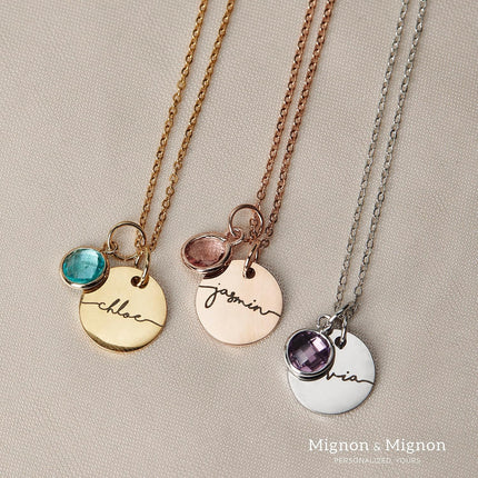 Personalized Name Necklace with Birthstone Gold Pendant