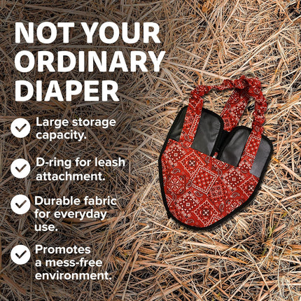 Hen Holster Bird Diaper, Wrap Around - for Hens, Roosters, Ducks, Leak-Proof Design, Comfortable Fleece Strap Bird Harness with Sewn-in Liner, Secure Hook & Loop Closure - Large, Red Bandana