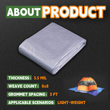 Tarps 8x10Ft 5.5 Mil Multipurpose Waterproof Poly Tarp Cover