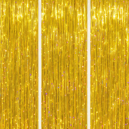 3 Pack Foil Fringe Backdrop - Purple Shiny Tinsel Curtains for Party Decoration/Photo Booth Props - 3.3x8.2 FT Metallic Foil Backdrop for Birthday, Wedding, Graduation, Christmas.