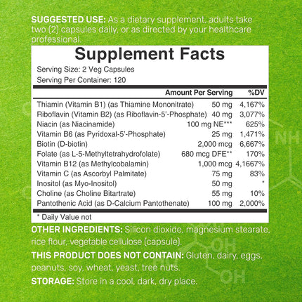 Bioactive B Complex - supplement facts label