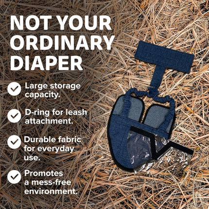Hen Holster Wrap-Around Bird Diaper & Harness for Hens, Roosters, Ducks, Geese - with Removable Vinyl Liner, Adjustable Fit for Outdoor Adventures & Indoor Use - Easy to wear - Large, Denim