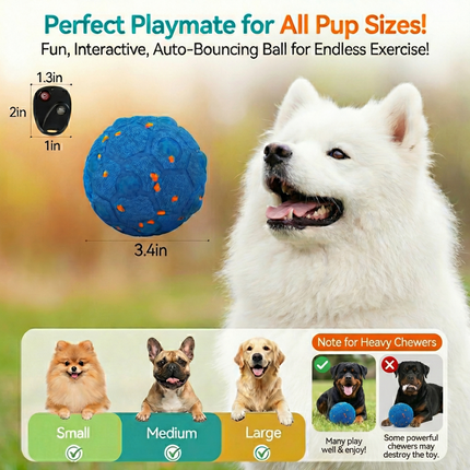 USA CALI Smart Interactive Dog Ball with Remote Control - Automatic Self-Rolling & Motion Activated Toy for Dogs, Durable Chew-Resistant E-TPU, 3 Play Modes for Puppy Small Medium Large Dogs