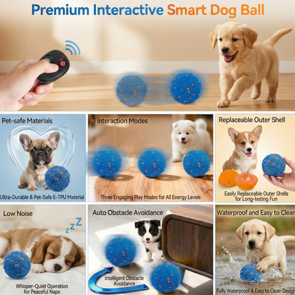 USA CALI Smart Interactive Dog Ball with Remote Control - Automatic Self-Rolling & Motion Activated Toy for Dogs, Durable Chew-Resistant E-TPU, 3 Play Modes for Puppy Small Medium Large Dogs