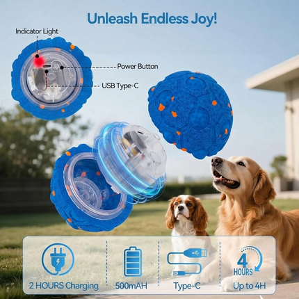 USA CALI Smart Interactive Dog Ball with Remote Control - Automatic Self-Rolling & Motion Activated Toy for Dogs, Durable Chew-Resistant E-TPU, 3 Play Modes for Puppy Small Medium Large Dogs
