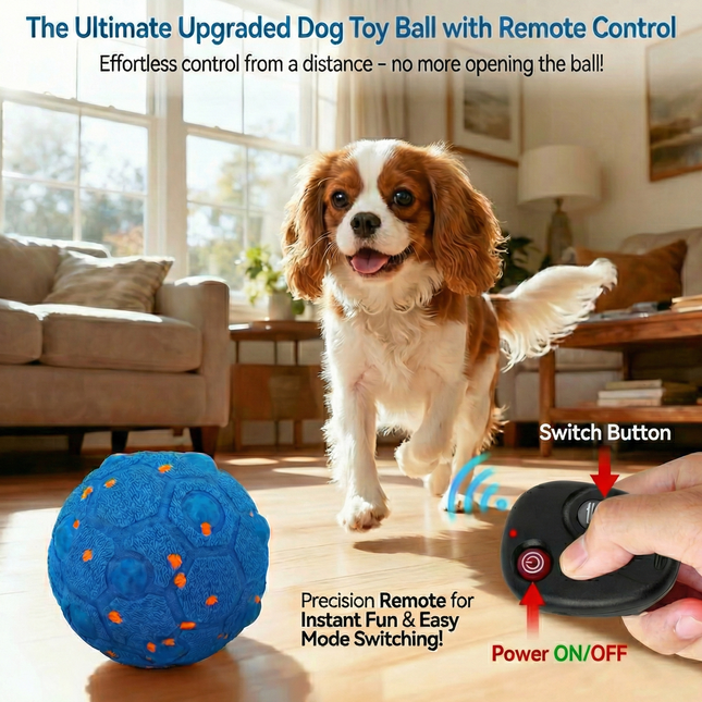 USA CALI Smart Interactive Dog Ball with Remote Control - Automatic Self-Rolling & Motion Activated Toy for Dogs, Durable Chew-Resistant E-TPU, 3 Play Modes for Puppy Small Medium Large Dogs