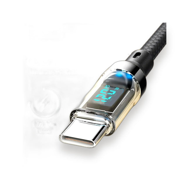 LCD Watt Display USB Type-C charging cable, studio product photo