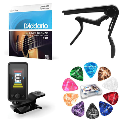 Acoustic Guitar Essentials Kit: Strings, Capo, Tuner and Picks