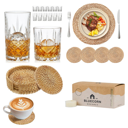 Holiday Hosting Table Kit — Glasses, Placemats, Coasters & Candles