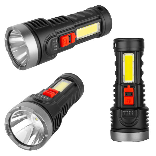 USA-CALI Ultra Bright LED Flashlight packaging and included accessories overview